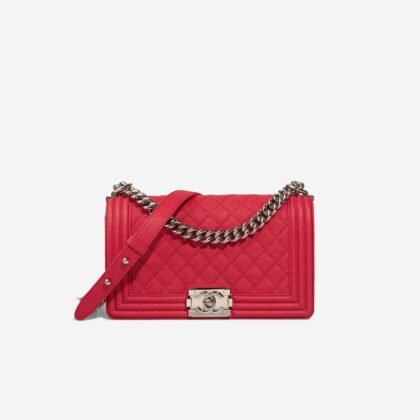 Sac Boy de Chanel en Cuir de Veau Chevron Rouge